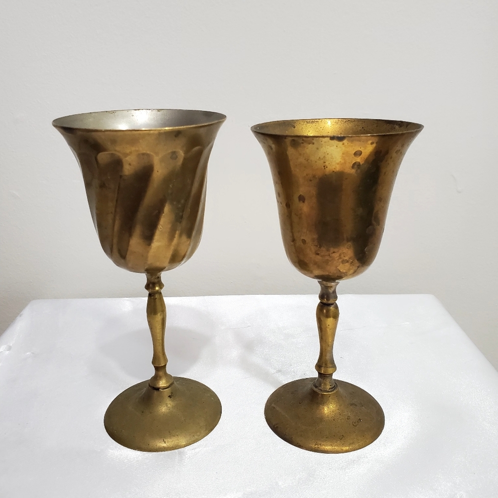 Vintage Set of Brass Wine Goblets / Chalices